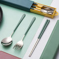 Portable Cutlery Sets With Case, 3pcs/Set Eco Friendly Dish Kitchen Accessories, Silverware Sets, Gold Knife Fork Spoon