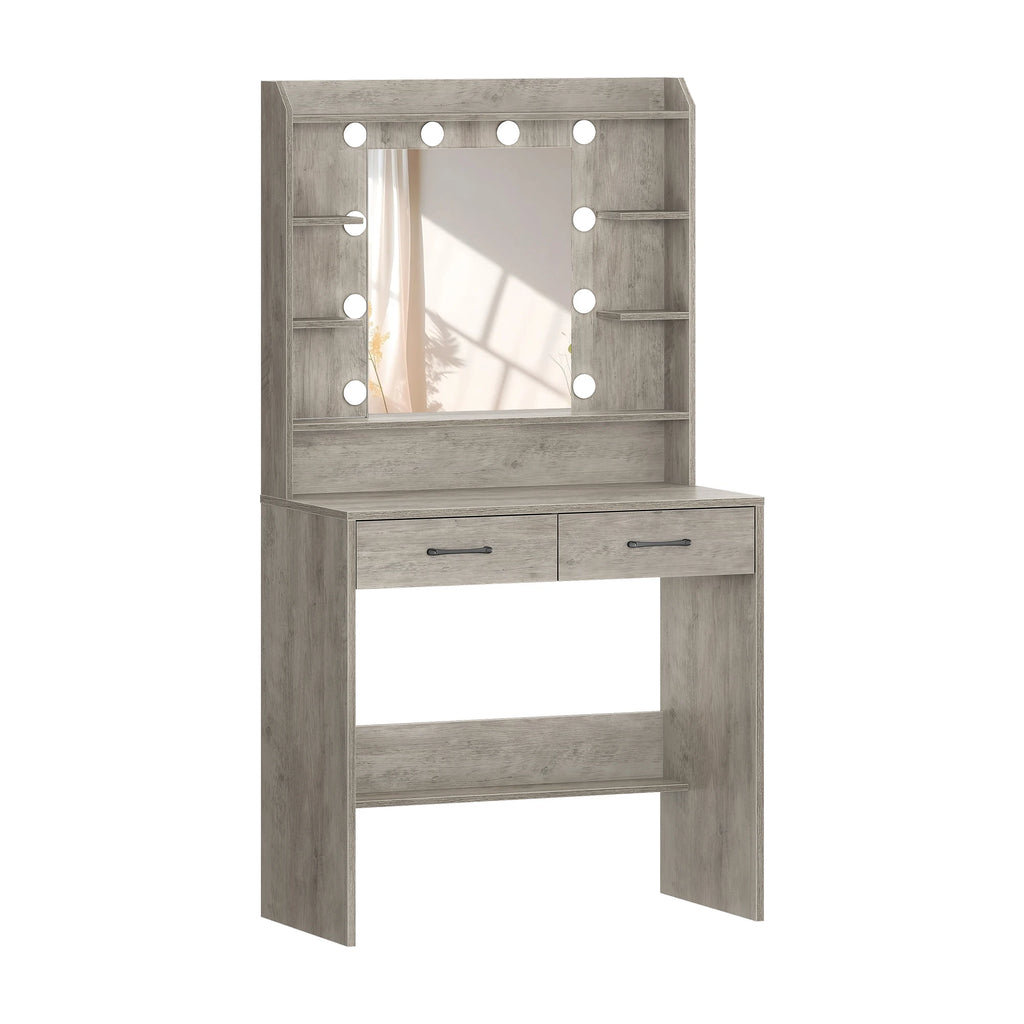 Dressing Table with Mirror, Dressing Table with Shelves and 2 Drawers, for Bedroom, Living Room, Adjustable Brightness, 40 x 80