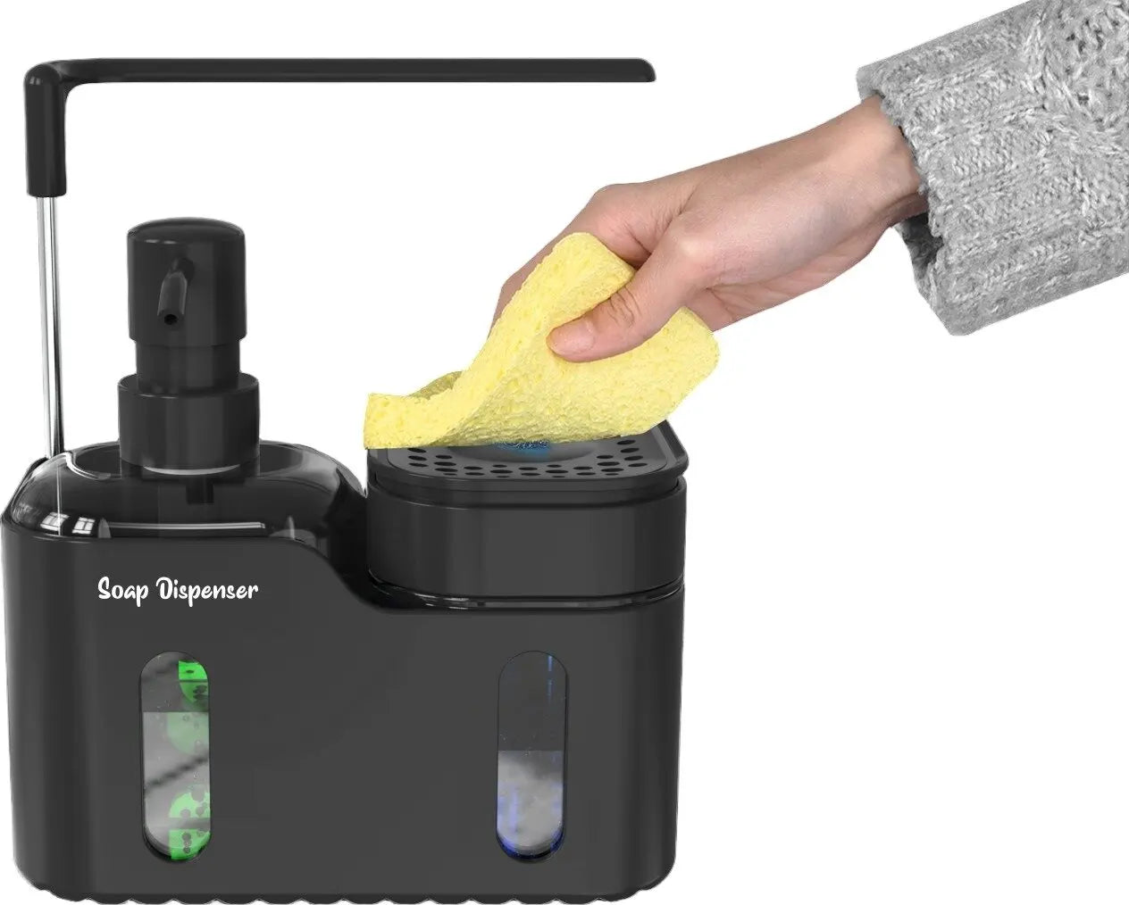 Kitchen Hand and Dish Soap Dispenser Set, Double Soap Dispenser with Sponge Holder and Rag Holder 4 in 1 Kitchen Sink Countertop