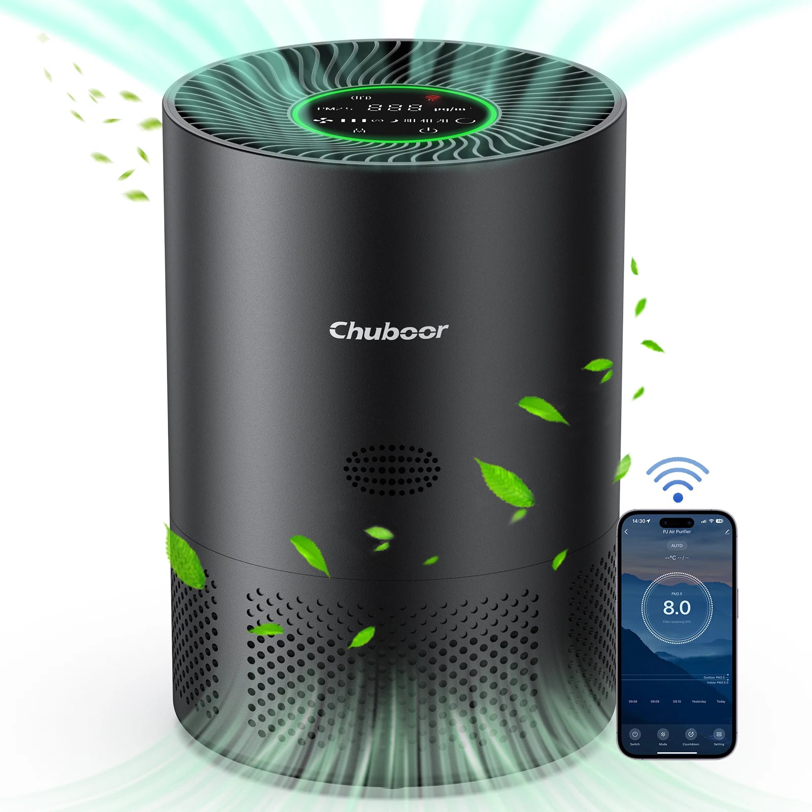 Chuboor Air Purifier for Home Allergies Pet Hair in Bedroom Covers Up to 360 ft²  3-in-1 Filter with HEPA Remove Dust Smoke Odor
