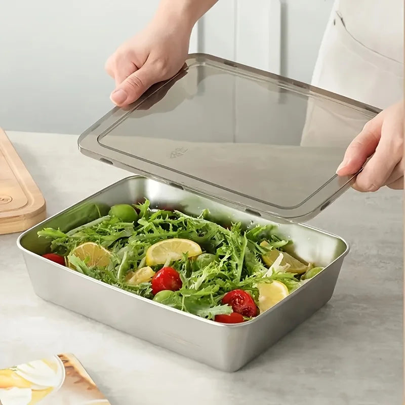 1-6Pcs Stainless Steel Food Containers with Black Lids, Kitchens Accessories, Holds Knifes, Stackable Kitchen Meal Prep Storage