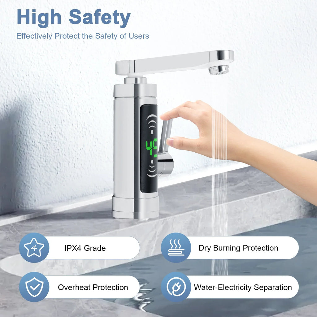 3300 W Silver Electric Instantaneous Water Heater, Electric Tap with LED,Kitchen Tap Suitable for Home, Hotel, Restaurant