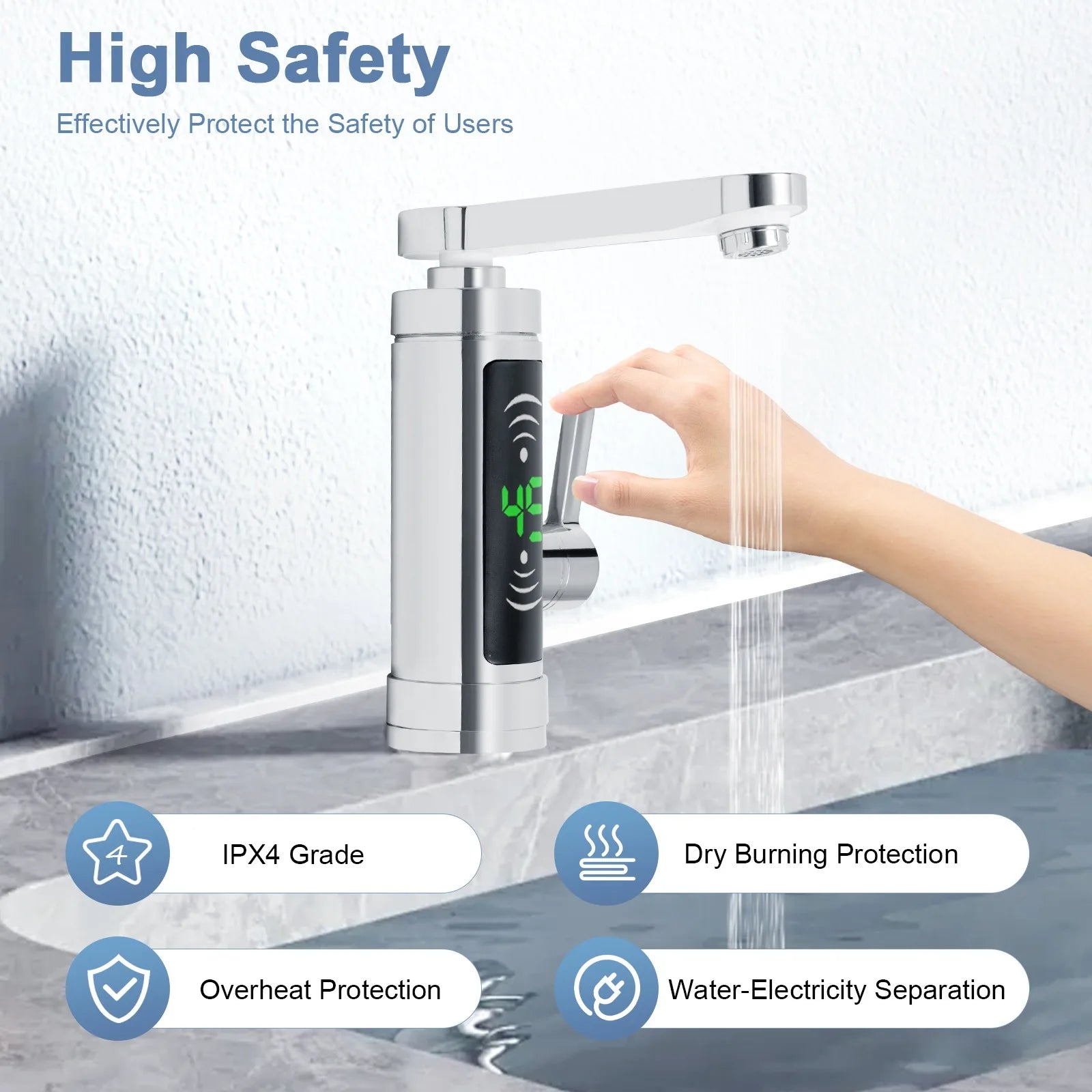 3300 W Silver Electric Instantaneous Water Heater, Electric Tap with LED,Kitchen Tap Suitable for Home, Hotel, Restaurant