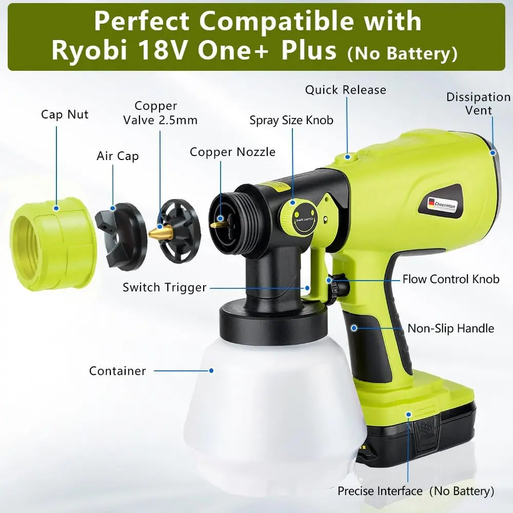 Electric Handheld Paint Sprayers with 1000ML Container, Compatible for Ryobi 18v Battery (NO Battery),for House Furniture, Fence