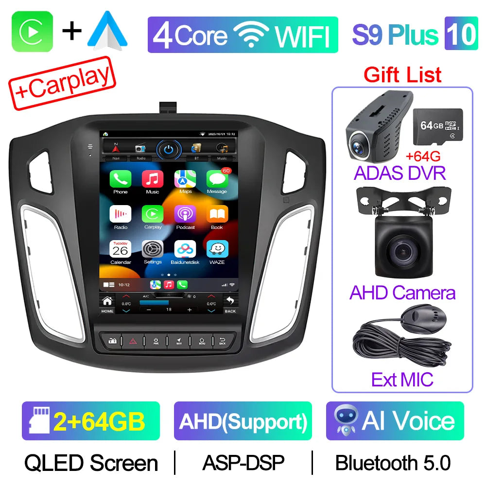 CAIXI GX9 Car Radio Multimedia Player for Ford Focus 3 Mk 3 2011 - 2019 Android 12 2din Carplay Auto Stereo GPS Vertical Tesla