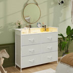 White Dresser For Bedroom With Charing Station And Led Light 6 Drawer Dresser With Pu Finish Fabric Chest Of Drawers For Closet