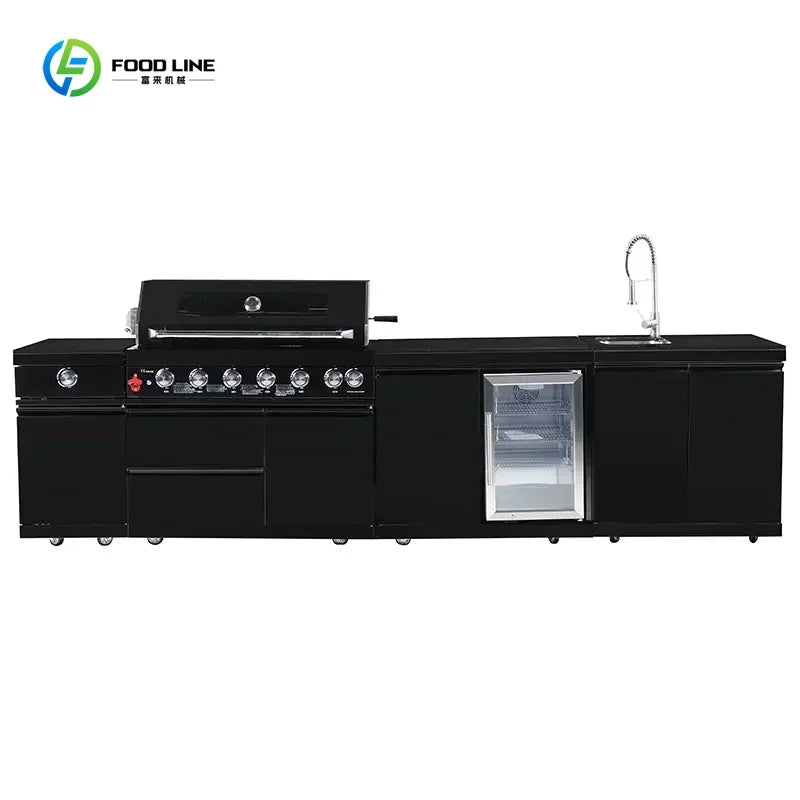Customized Outdoor BBQ Grill Kitchen Island with Stainless Steel 304 Modular Cabinets Fridge Storage Cabinets for Garden Patio