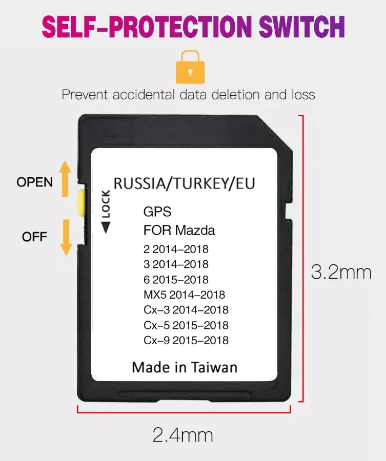 for Mazda Europe Cover Connect Navigation SD Card 2024 Sat Nav Map Latest Update