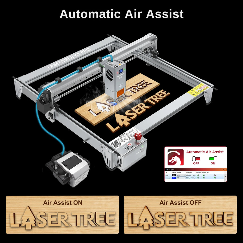 LASER TREE K1 PRO 30W 40W Laser Engraver & Cutter Machine, 400x400mm Engraving Area, CNC Woodworking Tools forMDF /Black Acrylic