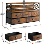 TV Stand 50" TV, Sturdy Dresser for Bedroom with 5 Fabric and Wood Open Shelves, Dressers & Chest of Drawers