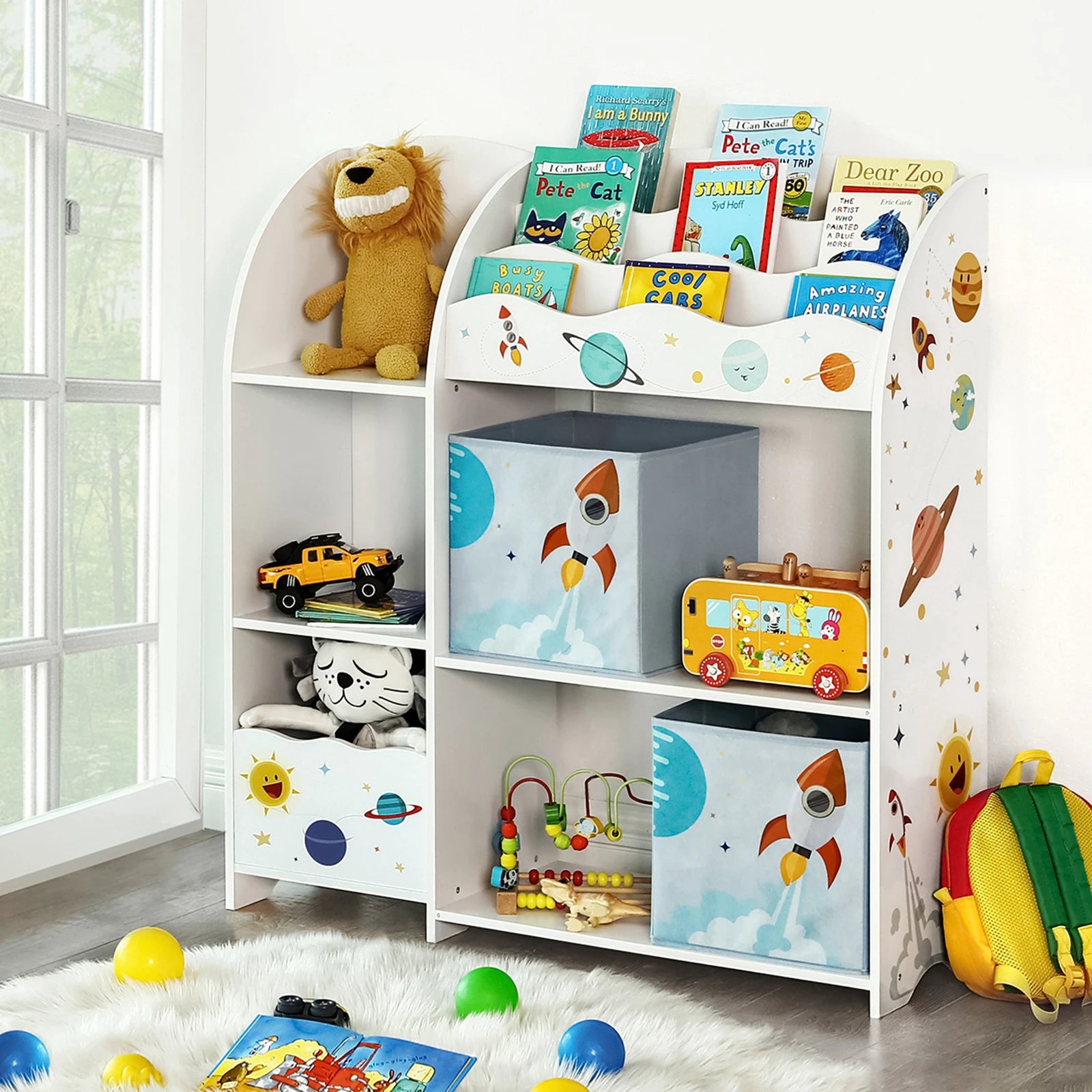 SONGMICS Toy and Book Storage Rack, Multifunctional Storage Furniture with 2 Drawers Fabric for Playroom