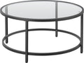 36" Round Glass Coffee Table, Black Circle Coffee Table Center Table with Glass Top, Small Coffee Table