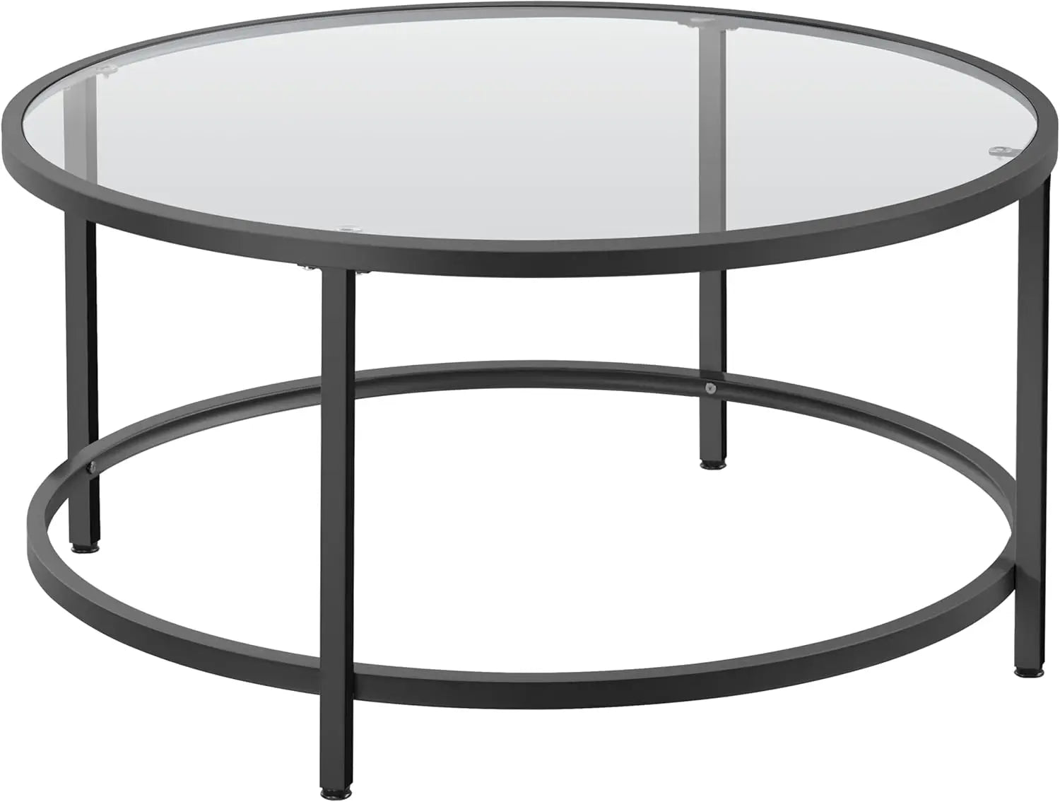 36" Round Glass Coffee Table, Black Circle Coffee Table Center Table with Glass Top, Small Coffee Table