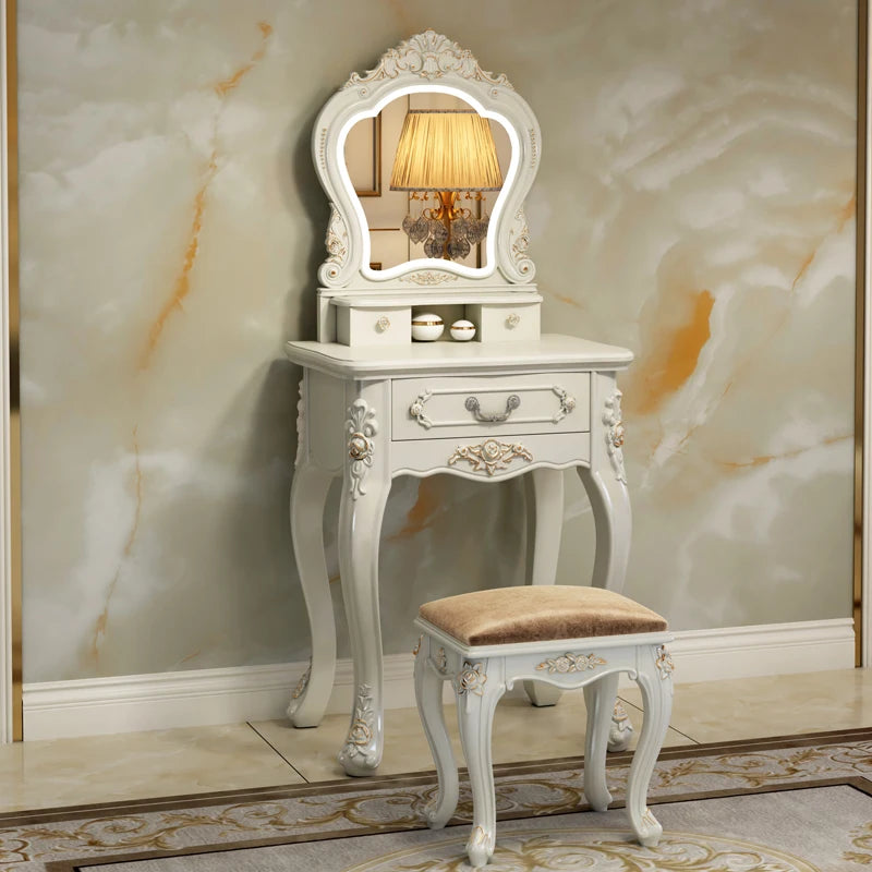 European Luxury Vanity Table Bedroom Mid Century White Makeup Dressing Table Cosmetics Chair Penteadeira Postmodern Furniture