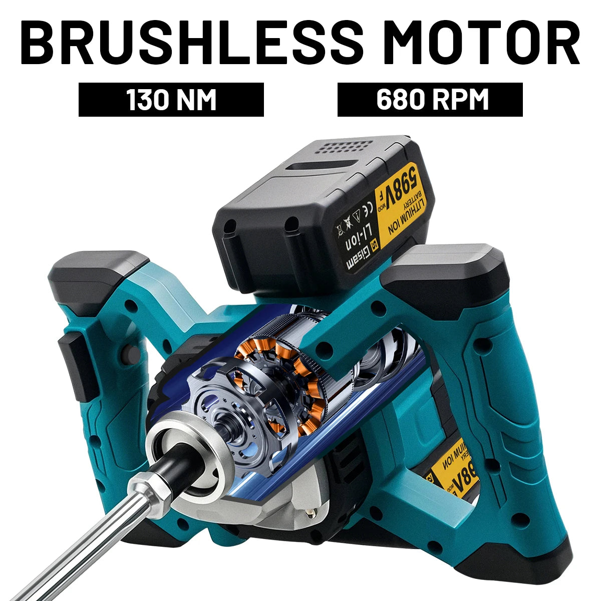 Gisam 6Gears Cordless Electric Concrete Mixer Brushless Cement Mortar Plaster Mixer Blender Paint Mix For makita 18v battery pin