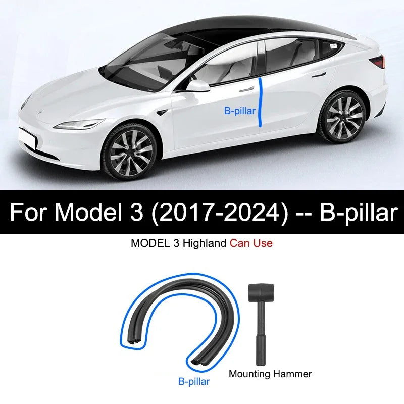 For Tesla Model Y 2021-2024 Door Seal Strip Kit Soundproof Rubber Weatherstrip for Model 3 B-Pillar Sealing Set Noise Reduction