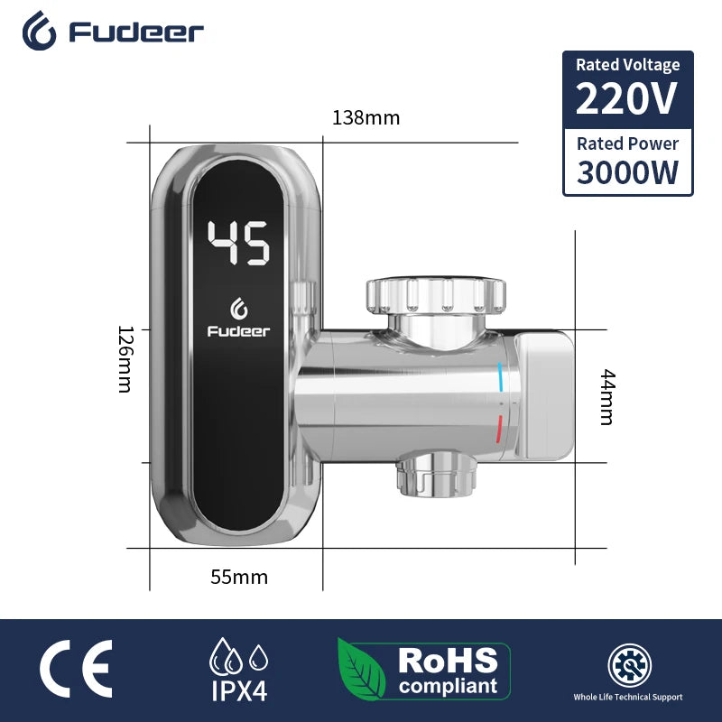 Fudeer Kitchen Instant Eectric Water Heater Tap Hot Water Faucet Heater Cold Heating Faucet Tankless Instantaneous Water Heater