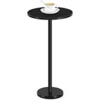 Modern Round Marble Pedestal Side Table - Small Cocktail Table for Patio, Sofa & Chairs - Black Indoor/Outdoor Accent