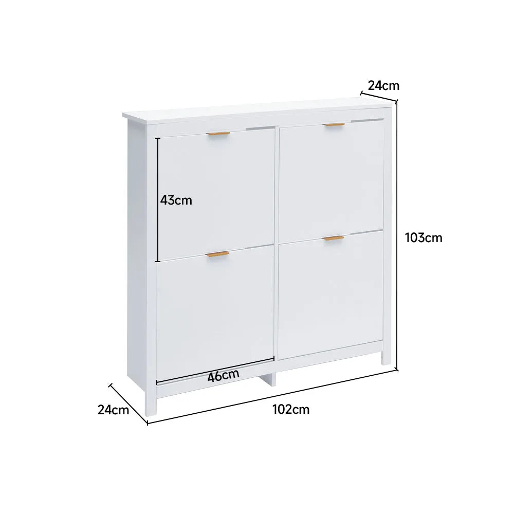 Haodirect white 4 compartment flip entrance narrow shoe cabinet, wooden shoe rack,102cm W x 24cm D x 103cm H
