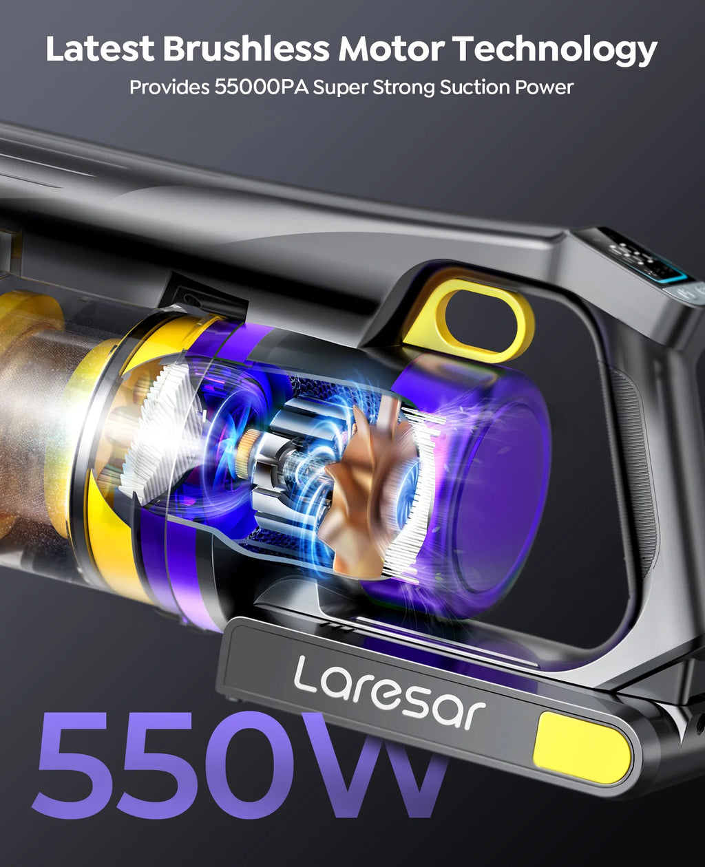 Laresar X11 Cordless Vacuum Cleaner Handheld 550W 55KPa Suction Power Smart Home Dust Cup 60 Mins Runtime 3 Pcs Filte Set