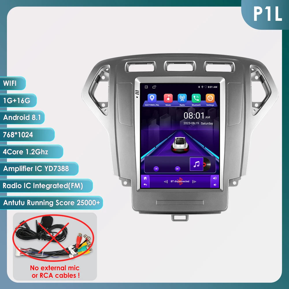 Hizpo For Tesla Style Car Radio For Ford Mondeo Mk4 Galaxy A/C 2007-2010 Carplay Screen Monitor Navigation Head Unit Player DSP
