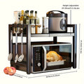 Expandable Kitchen Shelf for Microwave Oven 2 Colors Black Metal Storage Rack for Spices Utensils