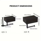 1pc Sleek Black Wall - Mounted Toilet Paper Holder with Shelf - No - Drill, Durable Bathroom Organizer for Essentials