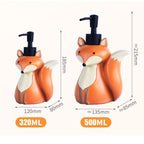 Cute Fox Soap Dispenser Bottle 320ML/500ML – Refillable Animal Design for Hand Soap, Shampoo, Shower Gel, Kids Bathroom Decor