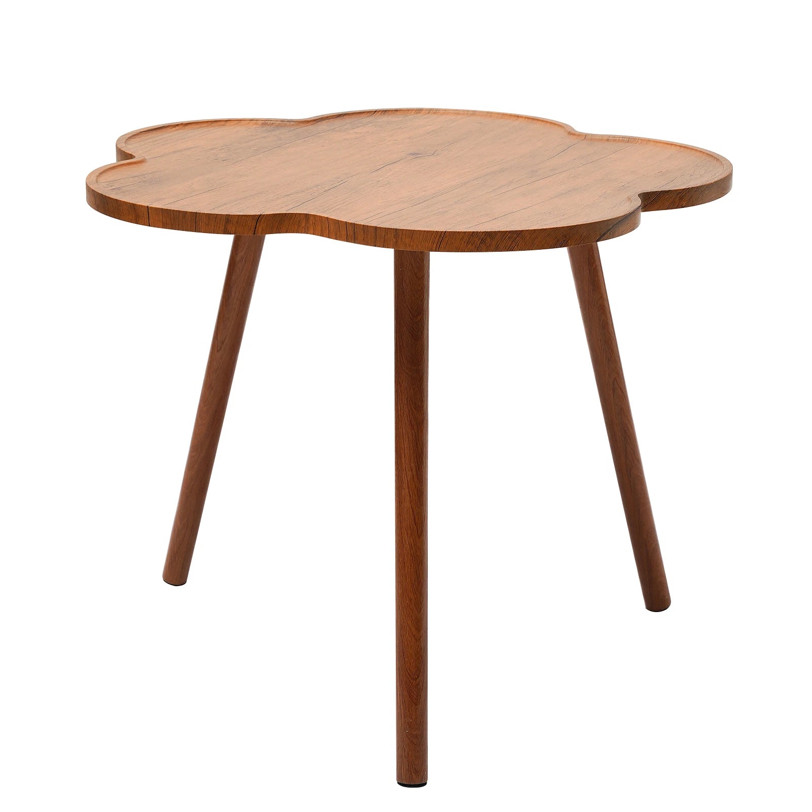 23.6" Flower-shaped Coffee Table Log Color with Wood Legs for Living Room,Bedroom,Study,Backyard,Balconies,Suitable Height