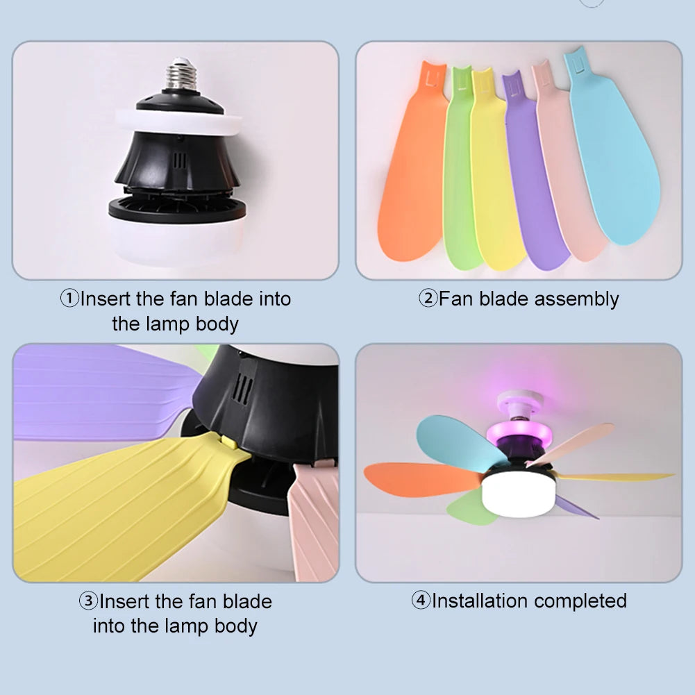 40W Ceiling Fan Lamp RGB Dimmable Ceiling Fanlight Stepless Dimming E2