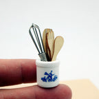 Miniature Dollhouse Kitchen Tools Set Wooden Spatula Knife Fork Egg Beater Jar For Home Decor Photography Props Mini Toys