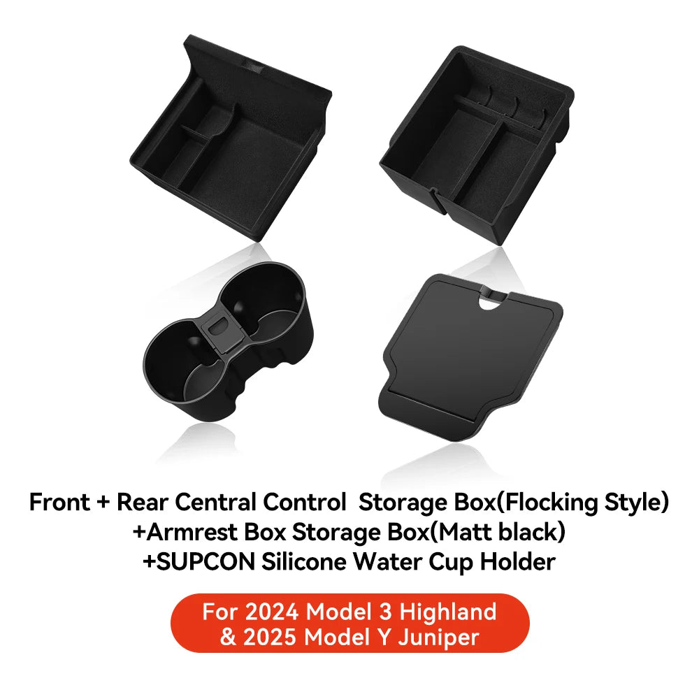 YZ For Tesla Model 3 Highland 2024 Model Y juniper 2025 Storage Box Center Armrest Hidden Box Cup Holder Organizer Accessories