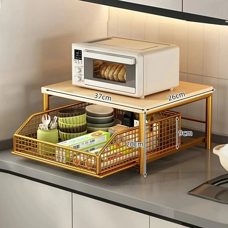 Stylish Modern Space Saving Microwave Rack Countertop Organizer Shelf for Home Kitchen Appliances