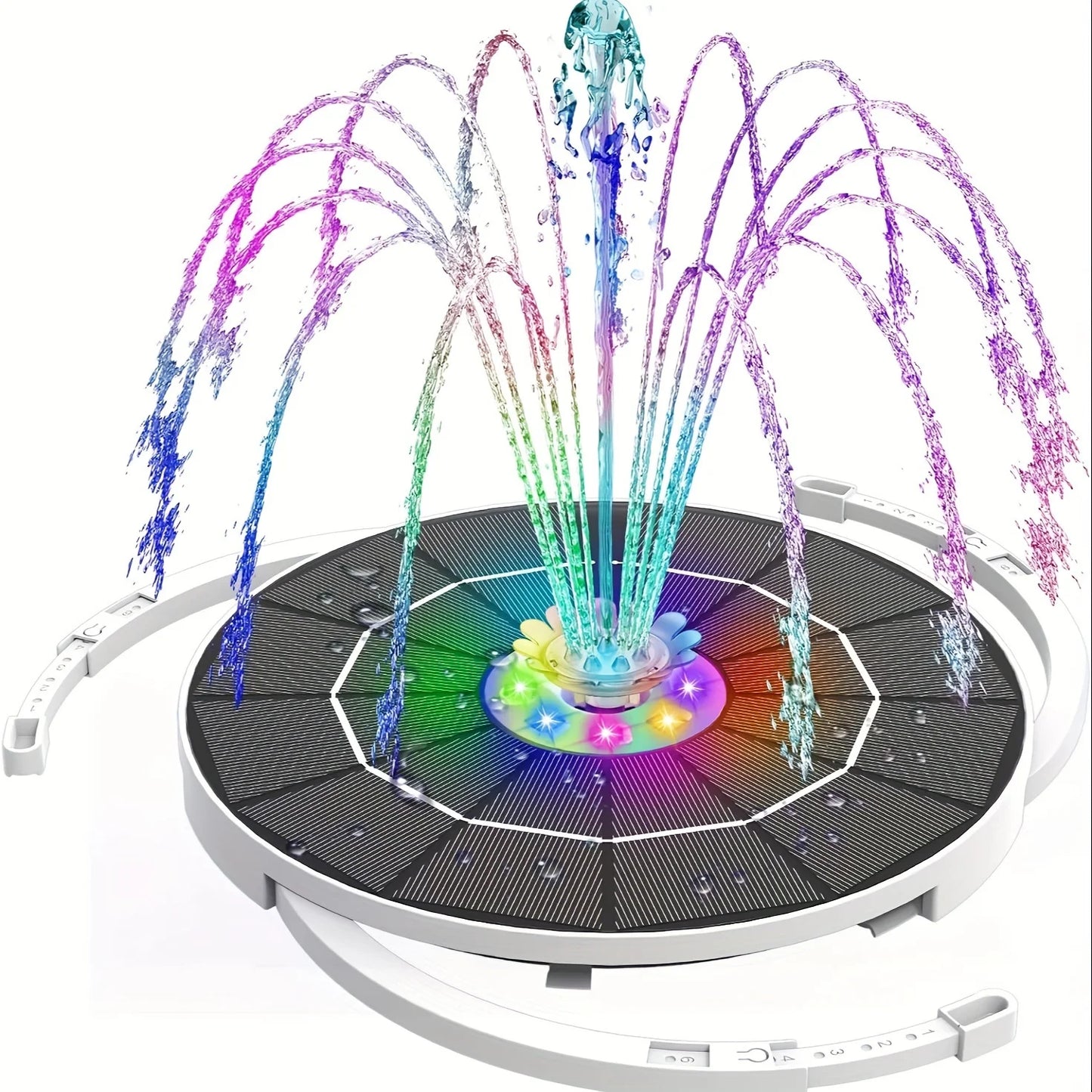 3.5W LED solar fountain pump with LED color light and 1500mah battery, 3 retractable supports for bird bath, pond, garden