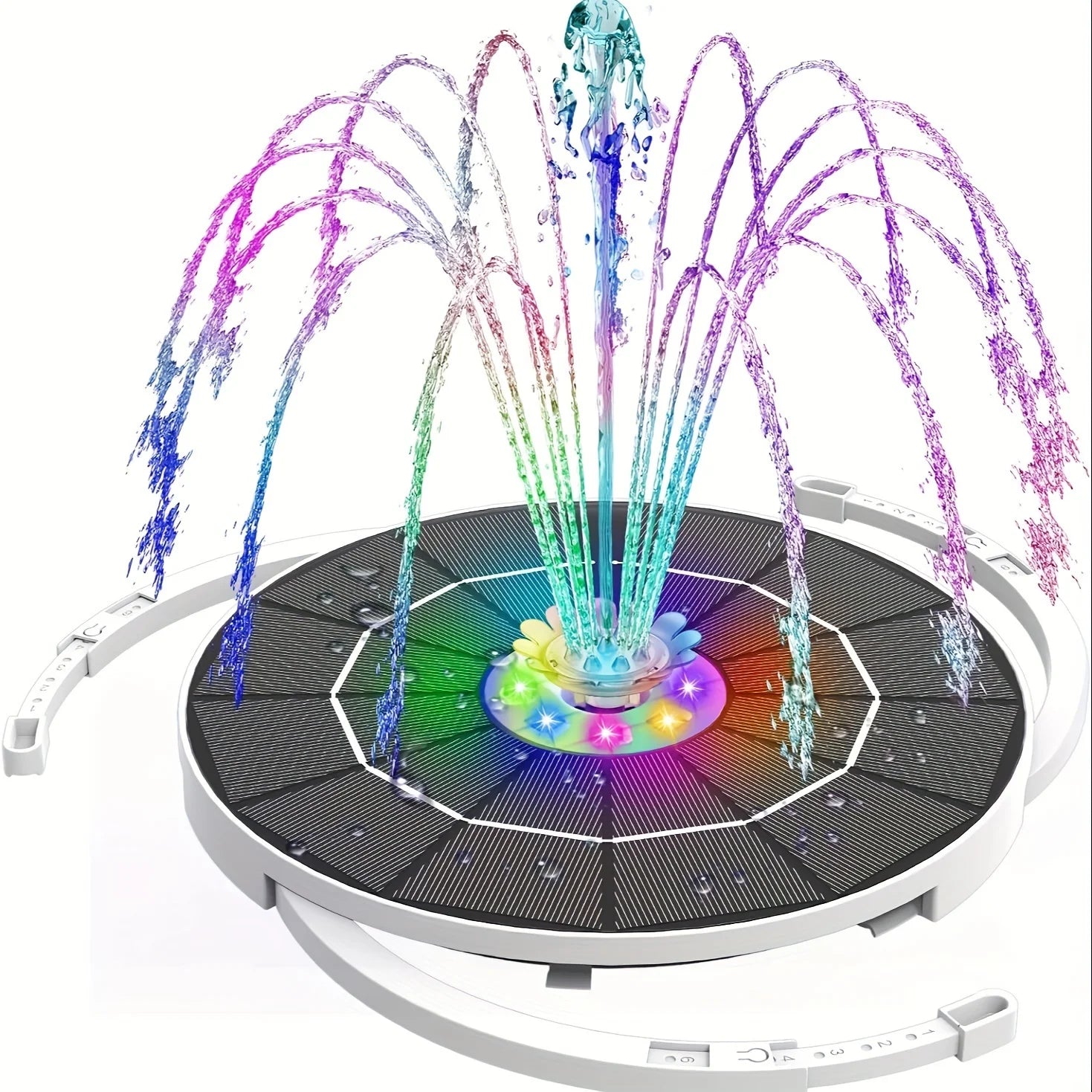 3.5W LED solar fountain pump with LED color light and 1500mah battery, 3 retractable supports for bird bath, pond, garden
