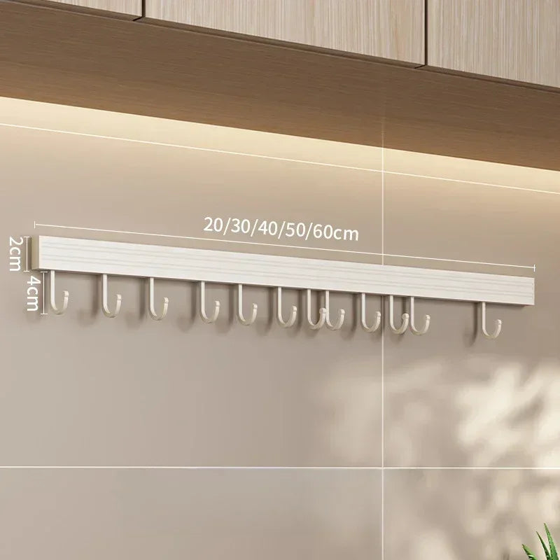 No Punch Wall Mounted Kitchen Storage Rack Shelf Movable Hook Spoon Holder Organizer Kitchen Utensil Daily Accessories Tool