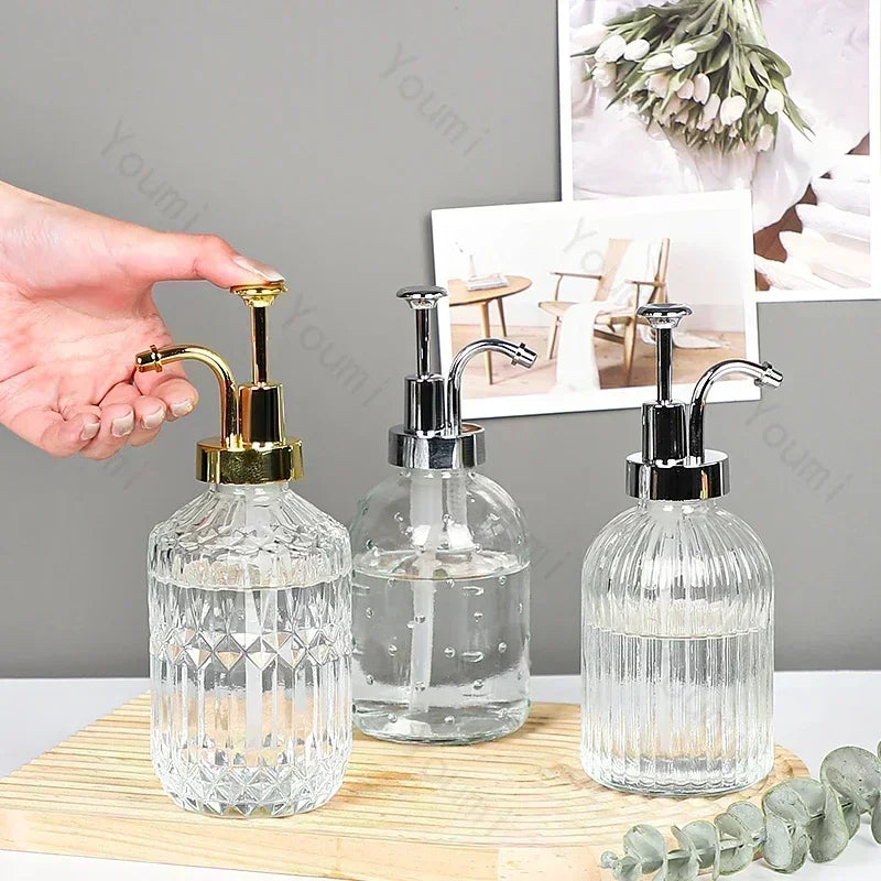 Nordic Relief Glass Shampoo Bottle Hotel Bathroom Accessories Pressing Type Soap Dispenser Home Shampoo Dispenser Bottles