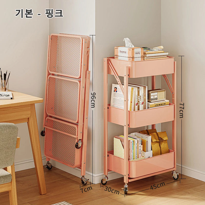 Foldable storage rack Small cart storage rack Multi story floor storage rack Kitchen snack rack Toilet mobile storage rack