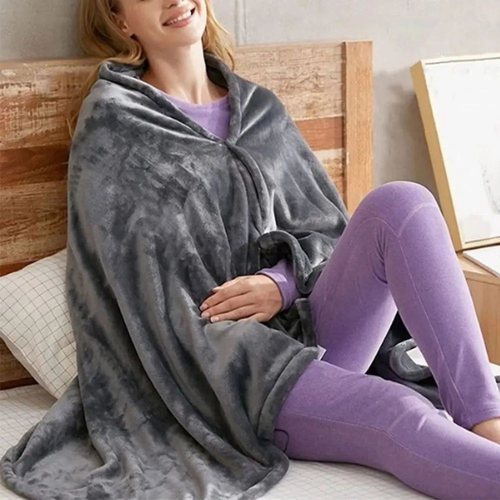 USB Heated Blanket 3 Heating Level Adjustable Heated Shawl Throw Blanket Coral Velvet Fast Heating Leg Blanket for Home & Office