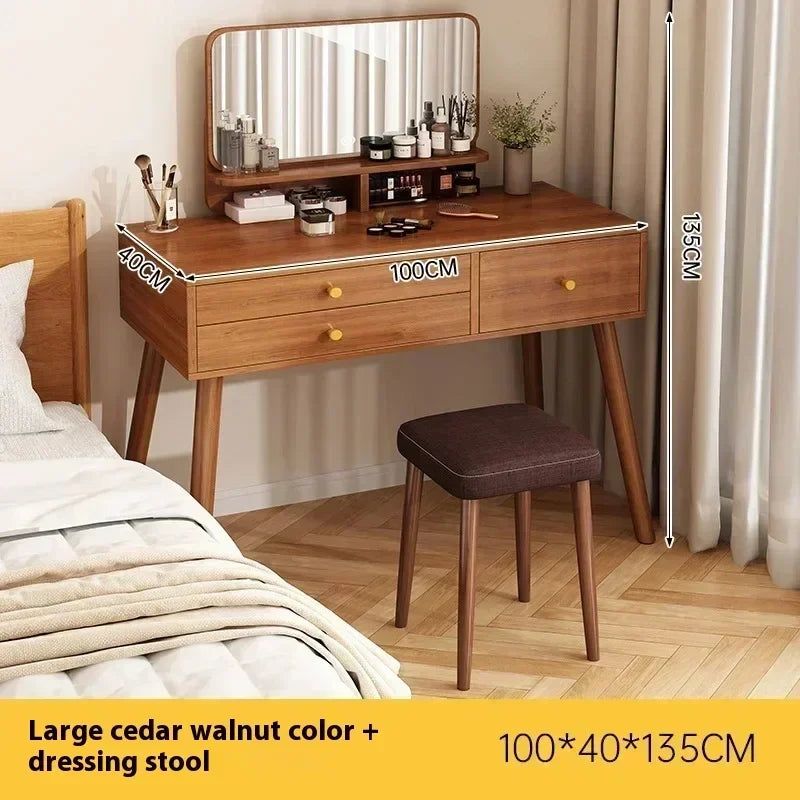 Minimalist Retro Dressers for Bedroom Walnut Color Dressing Tables with Mirror Chair Makeup Dresser Vanity Bedroom Furniture2025