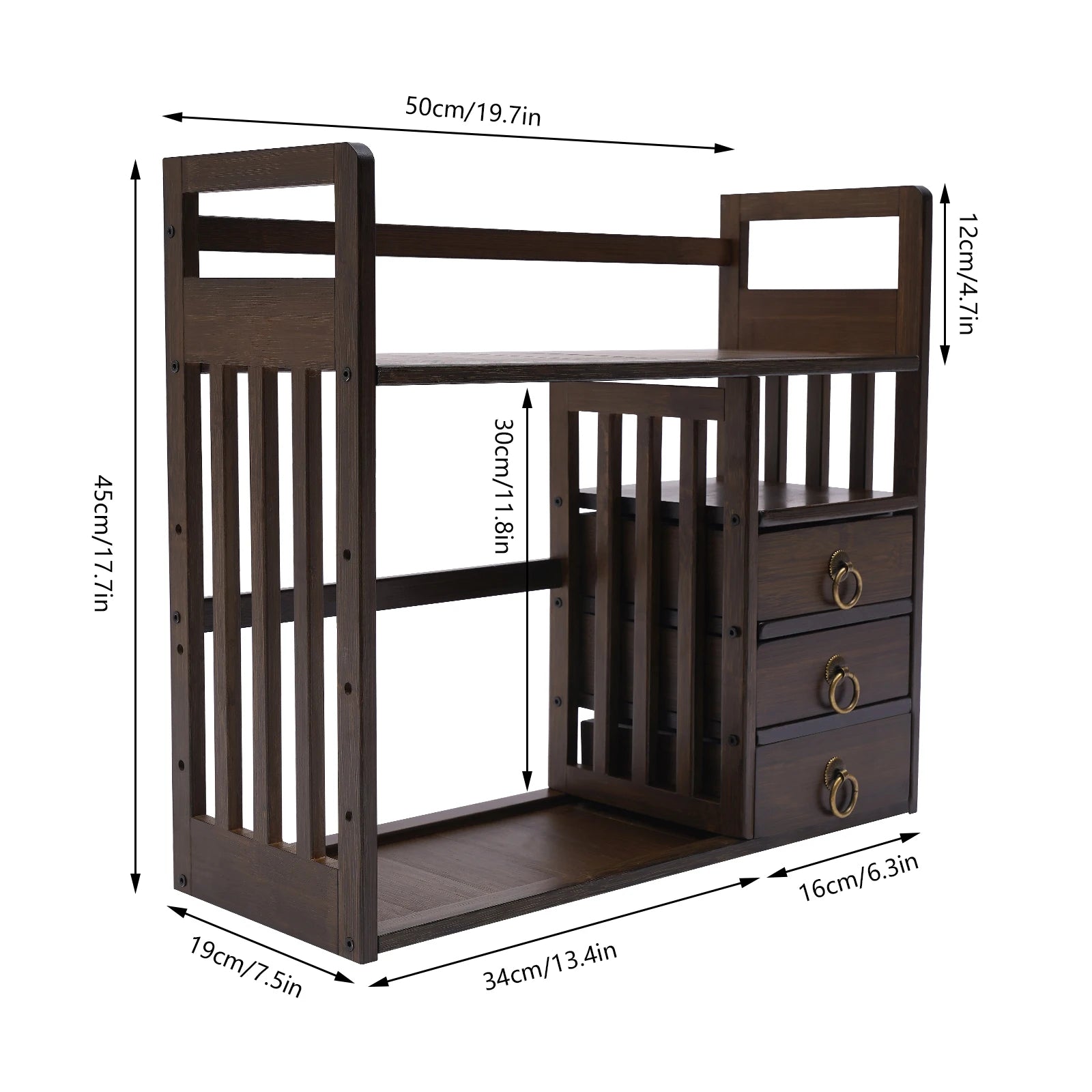 Bamboo Desktop Bookshelf with 3 Drawers, Desktop Storage Cabinet, Office Storage Organizer Student Desktop Multi-Layer Shelf