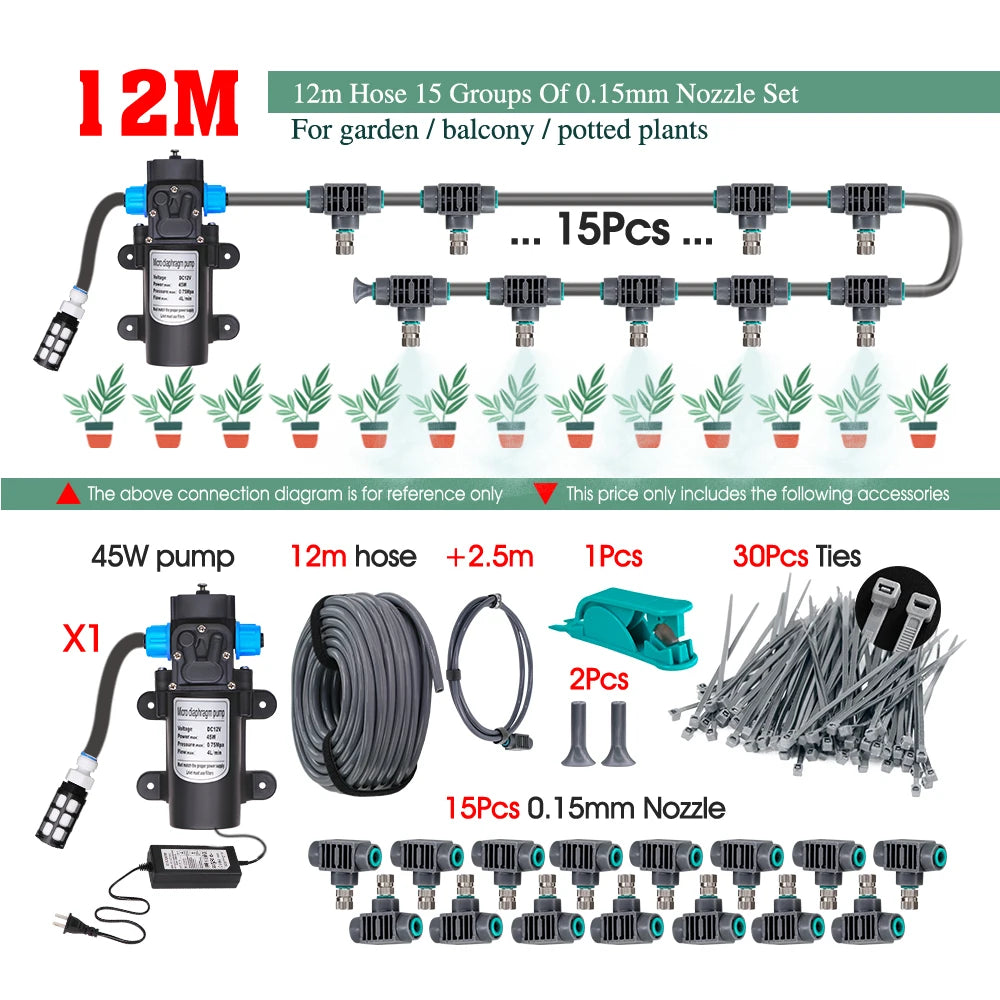 110-240V 45W Self-priming Pump Garden Greenhouse Plants Micro-Irrigation Kit Rapid Insertion 0.15MM Spray Nozzle Watering System