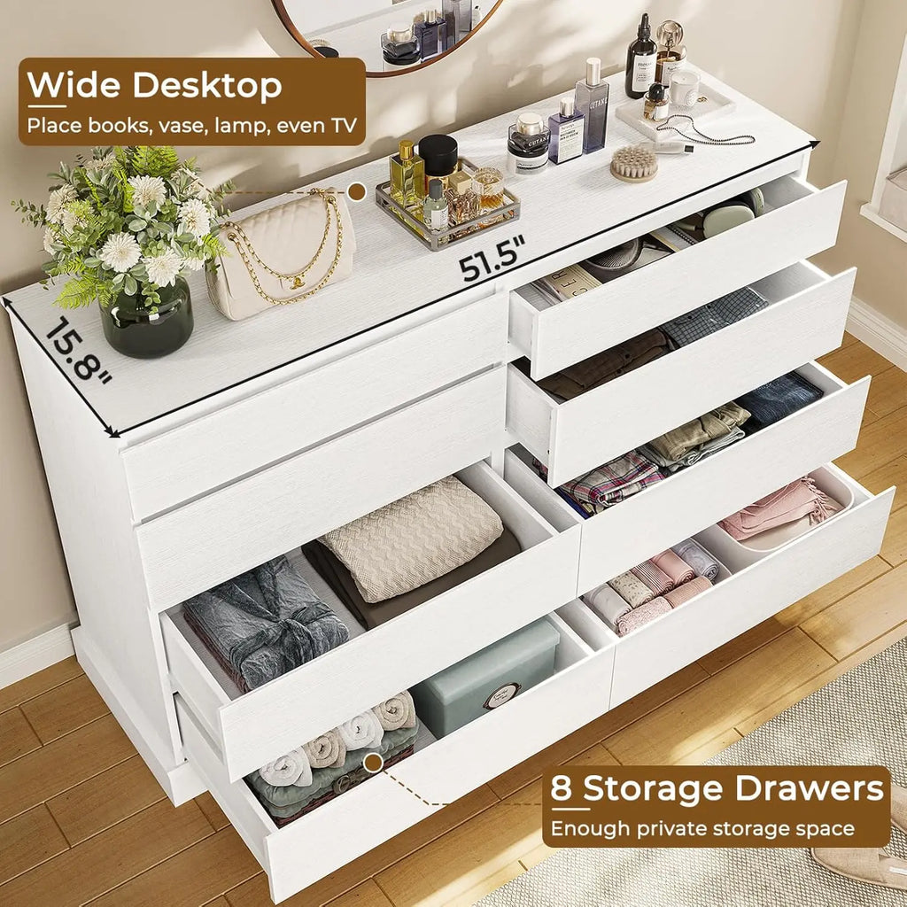 White Dresser for Bedroom,, Large Capacity Clothing Storage Cabinet, Wide Dresser for Bedroom Living Room Entryway