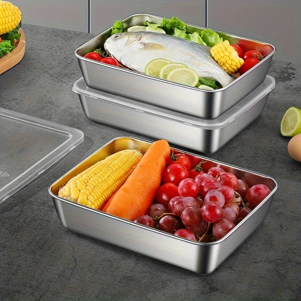 5-Piece Stainless Steel Food Storage Containers, Stackable Airtight Kitchen Organizer for Fridge Freezer, Salad Fruit Meal Prep