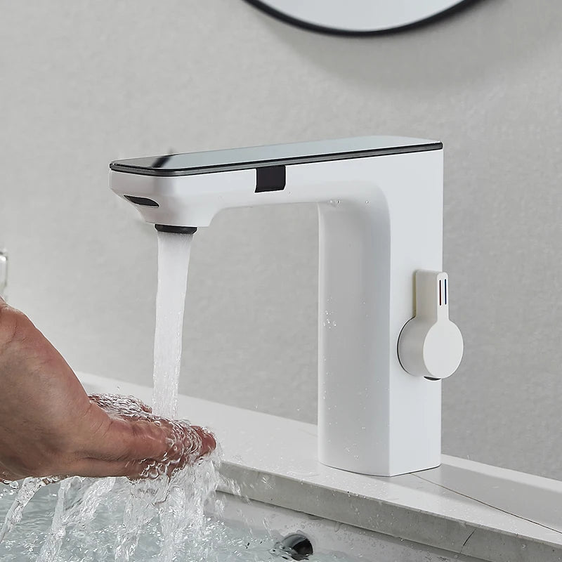 White Smart Dual Sensor Basin Faucet - Hot/Cold Deck Mount