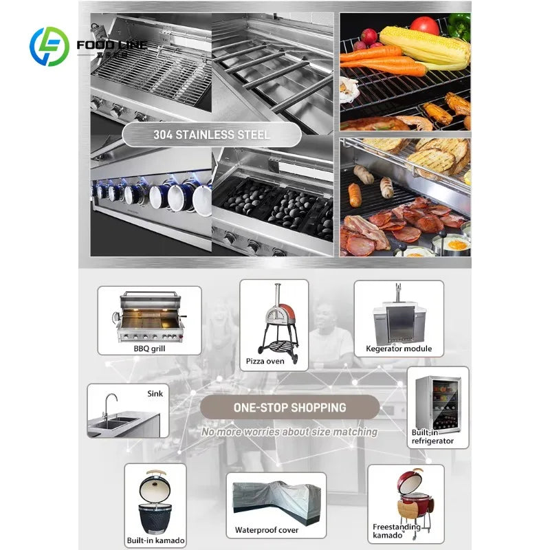 Customized Outdoor Kitchen Garden Outdoor Furniture Set Stainless Steel Outdoor Kitchen Bbq Island with Built-in Gtill & Sink