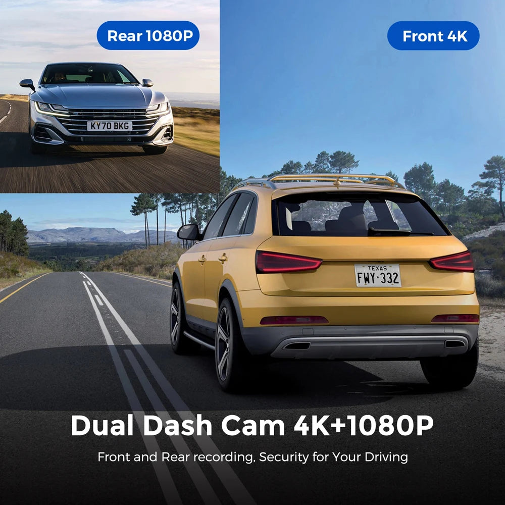 UHD 4K Dash Cam Dual Lens Driving Recorder Car DVR 1080P Rear Lens Cam