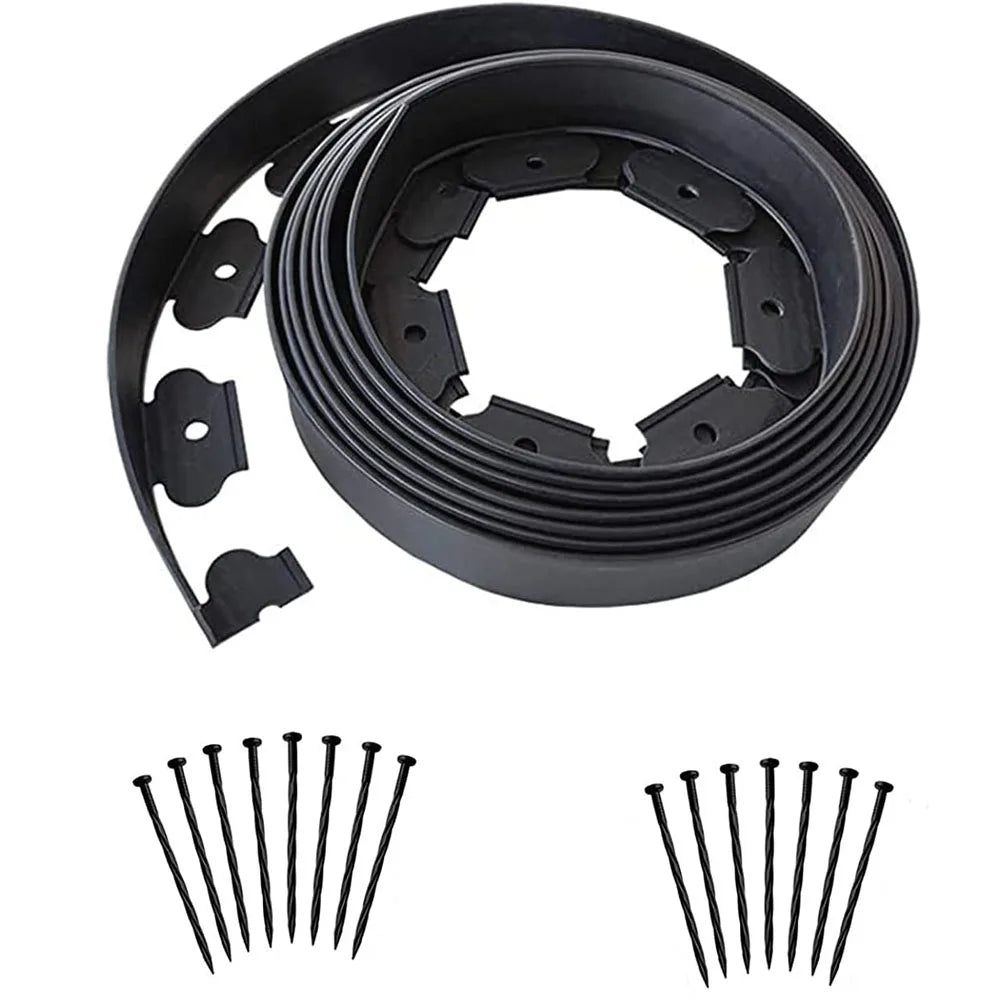 5M Fixed Garden Barrier Lawn Grass Plastic Edging Border Landscape Edging Garden Edge Kit With 15 Anchoring Spikes Easy Install