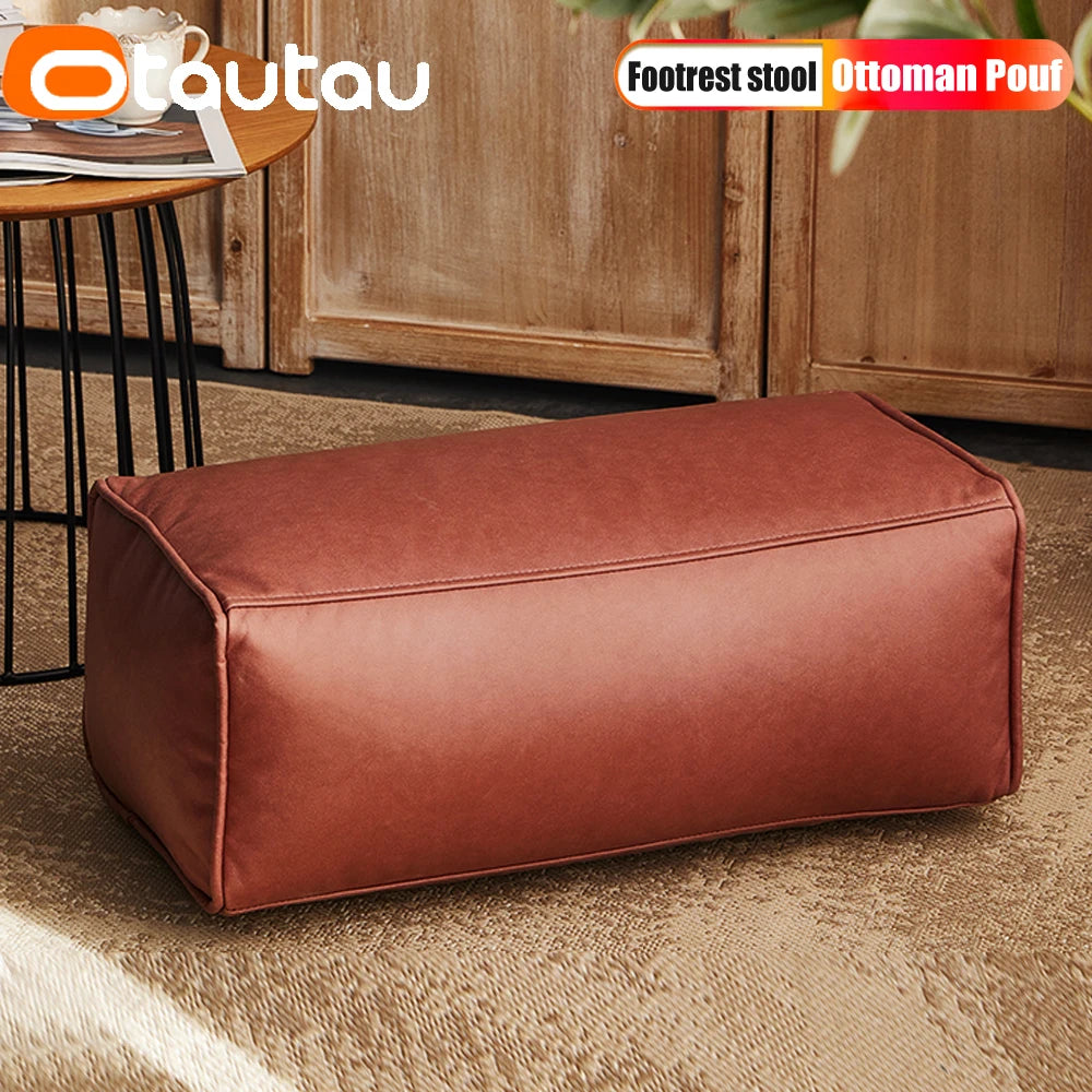 OTAUTAU Big Faux Leather Ottoman Pouf Stool with Filling Bean Bag Footrest Footstool Corner Door Side Seat Futon Frameless JD007