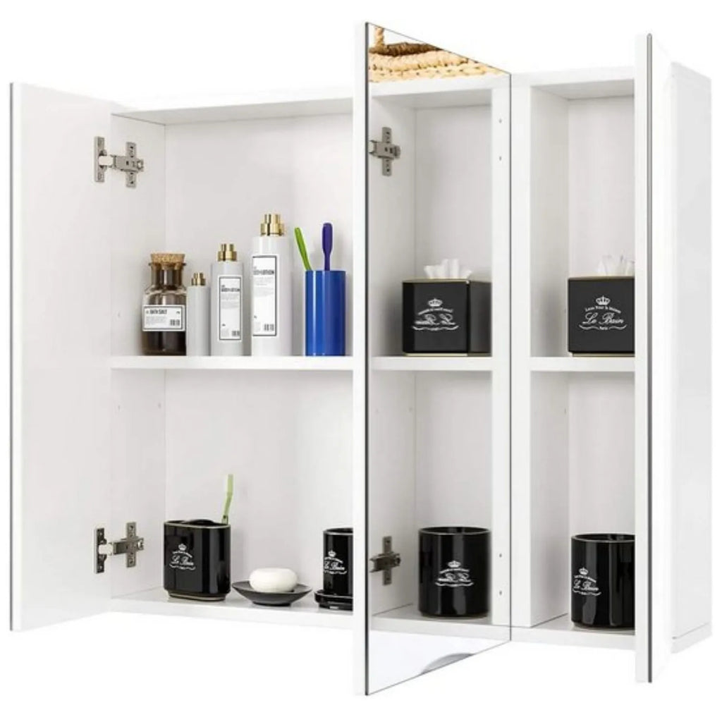 Getone Mirror Cabinet Bathroom Cabinet 3 Doors Bathroom Mirror Cabinet White 70x60x15cm Wood